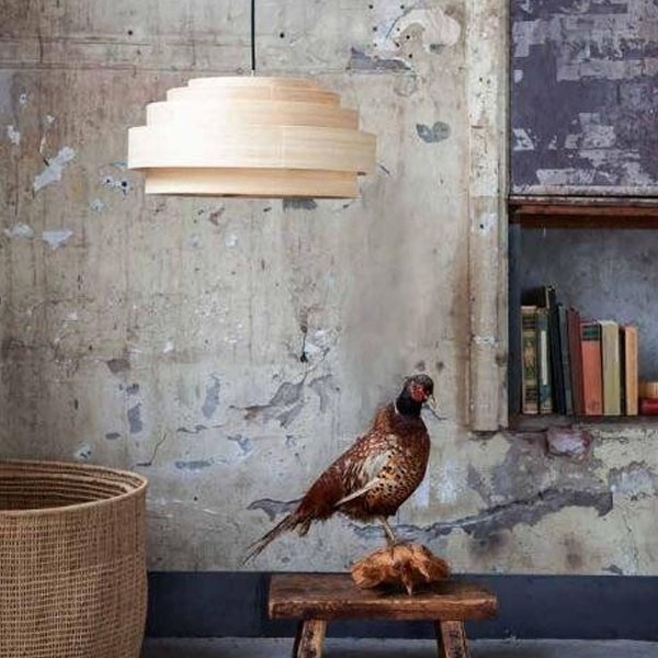 Thin Wood Natural Bamboo Pendant L - Ay Illuminate