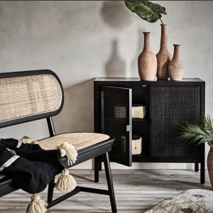 Harry Pine and Black Rattan Cabinet - Affari of Sweden