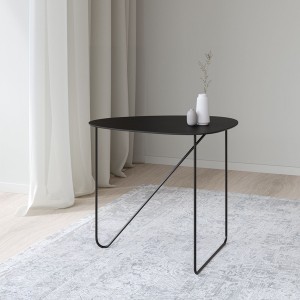 Curve metal and black leather coffee table - LIND DNA
