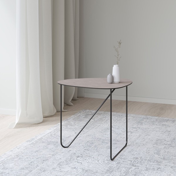 Curve metal and warm gray leather coffee table - LIND DNA