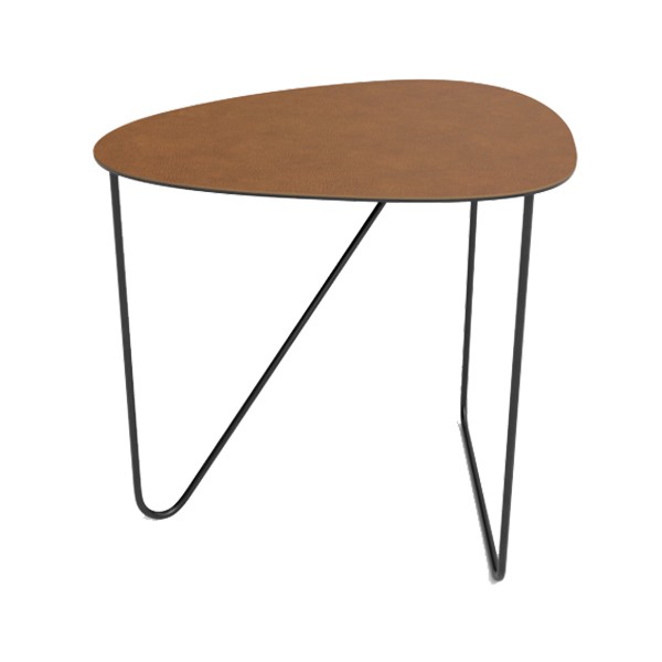 Curve Metal and Brown Leather Coffee Table - LIND DNA