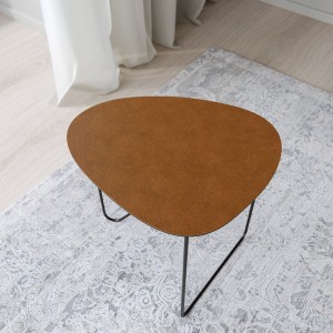Curve Metal and Brown Leather Coffee Table - LIND DNA