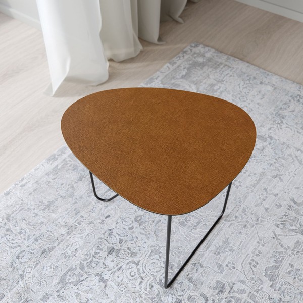 Curve Metal and Brown Leather Coffee Table - LIND DNA