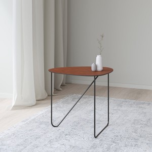 Curve metal and cognac leather coffee table - LIND DNA