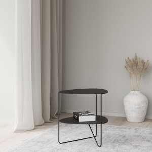 Table Basse Curve métal et cuir noir étagère - LIND DNA