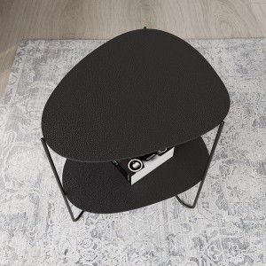 Curve metal and black leather coffee table with shelf - LIND DNA