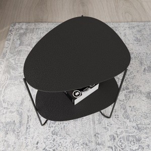 Table Basse Curve métal et cuir noir étagère - LIND DNA