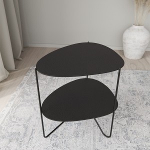 Curve metal and black leather coffee table with shelf - LIND DNA