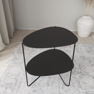 Table Basse Curve métal et cuir noir étagère - LIND DNA