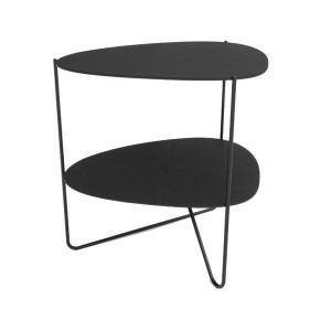 Table Basse Curve métal et cuir noir étagère - LIND DNA