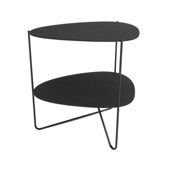 Curve metal and black leather coffee table with shelf - LIND DNA