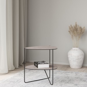 Curve metal and gray leather coffee table with shelf - LIND DNA