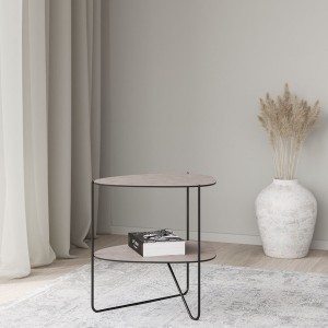 Table Basse Curve métal et cuir gris étagère - LIND DNA