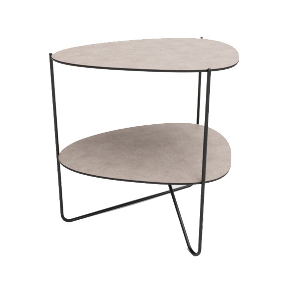 Curve metal and gray leather coffee table with shelf - LIND DNA