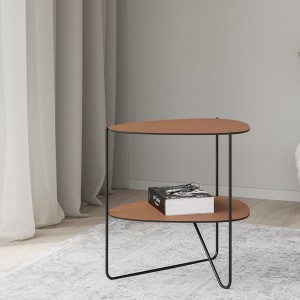 Curve metal and brown leather coffee table with shelf - LIND DNA