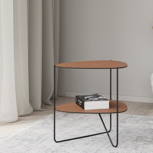 Table Basse Curve métal et cuir marron étagère - LIND DNA