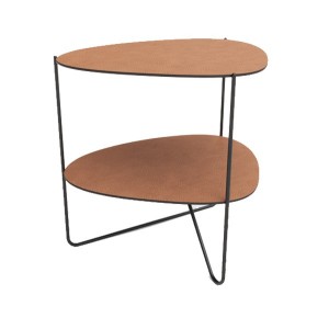 Table Basse Curve métal et cuir marron étagère - LIND DNA