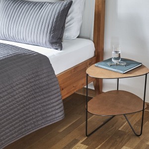 Table Basse Curve métal et cuir marron étagère - LIND DNA