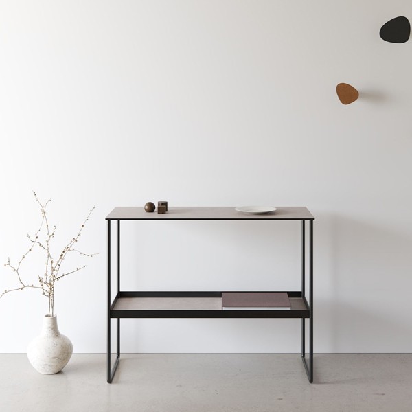 Console table in metal and gray leather - LIND DNA