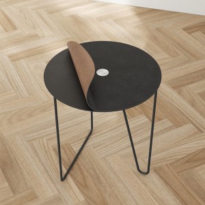 Round reversible metal and leather table - LIND DNA