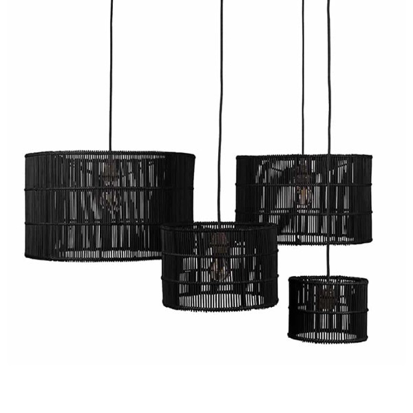 Black Rattan Tube Lampshade Set of 4 - Original Home
