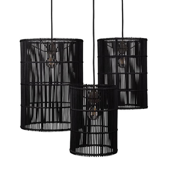Black Rattan High Tube Lampshade Set of 3 - Original Home